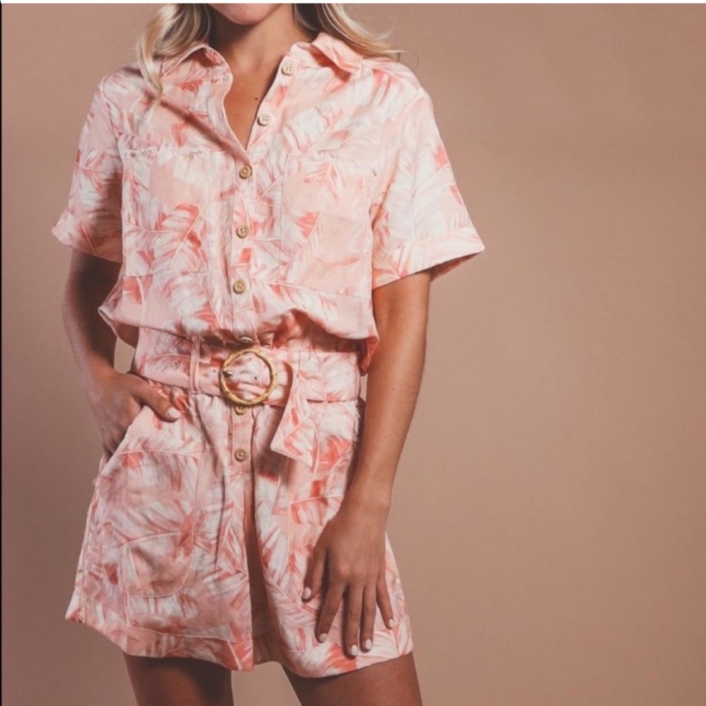 show me your mumu bexley romper in pink palm
